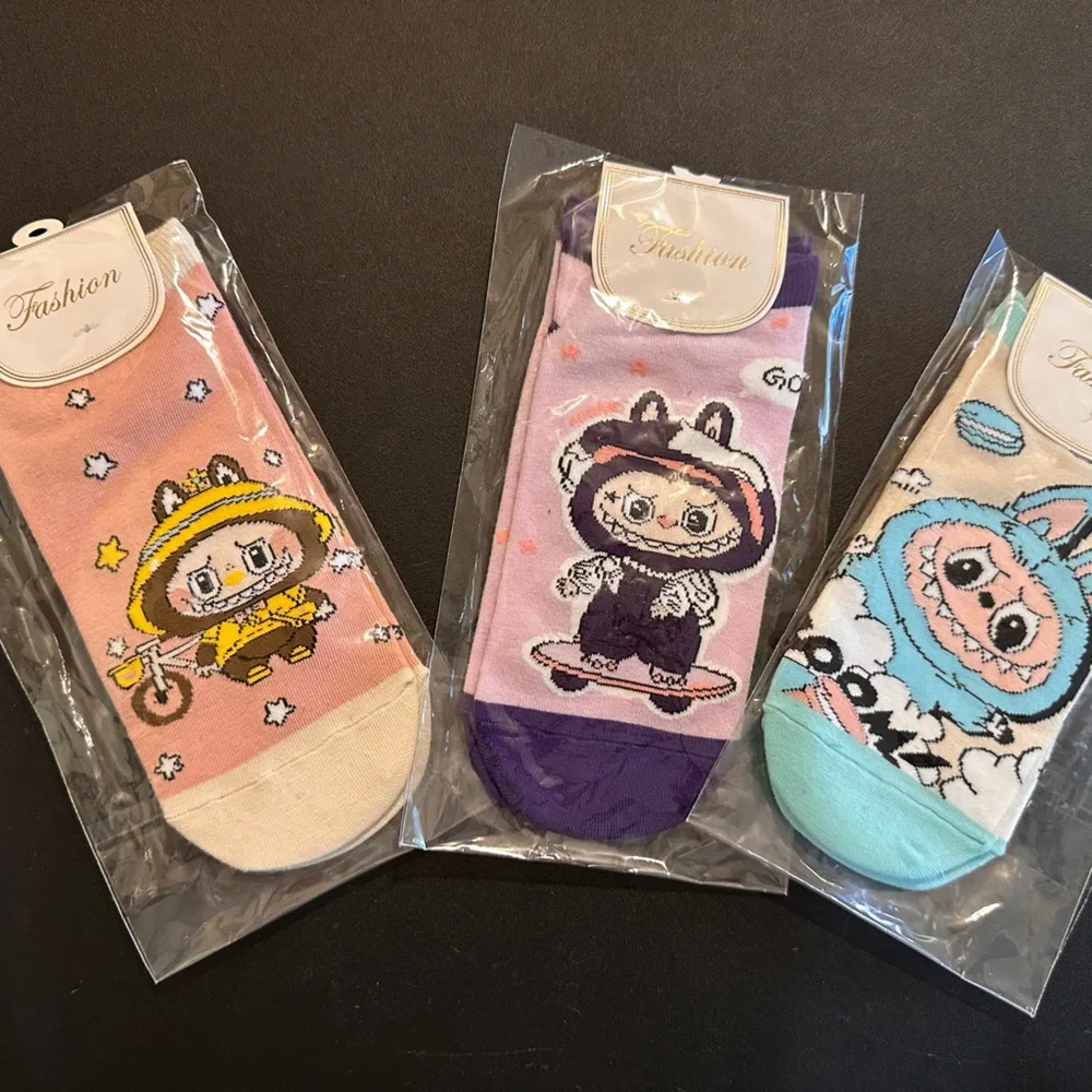 Monster Print Socks Set - Pink, Purple, Blue - fits women’s 6 to 10